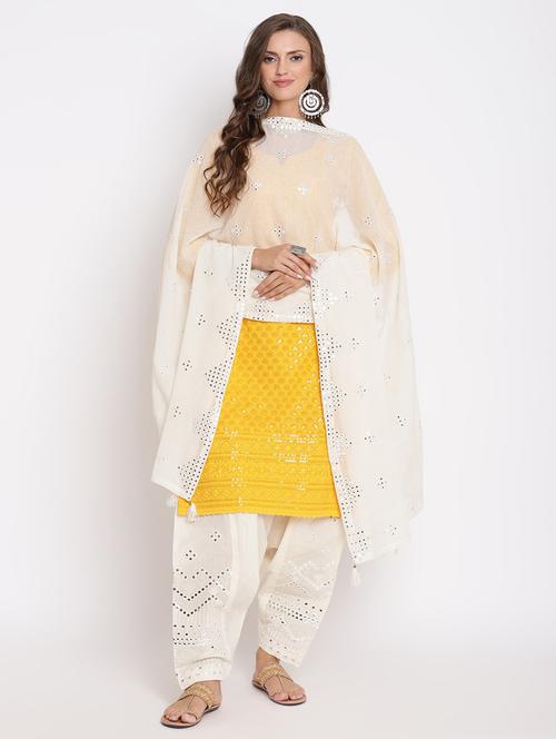 yellow notch neck embroidered kurta salwar set - 20158379 - Very Small Image - 1