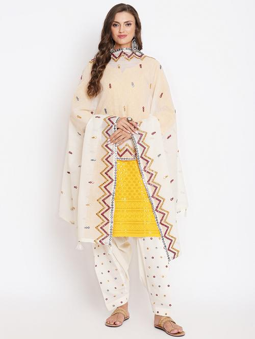 yellow embroidered notch neck suit salwar set - 20158388 - Very Small Image - 1