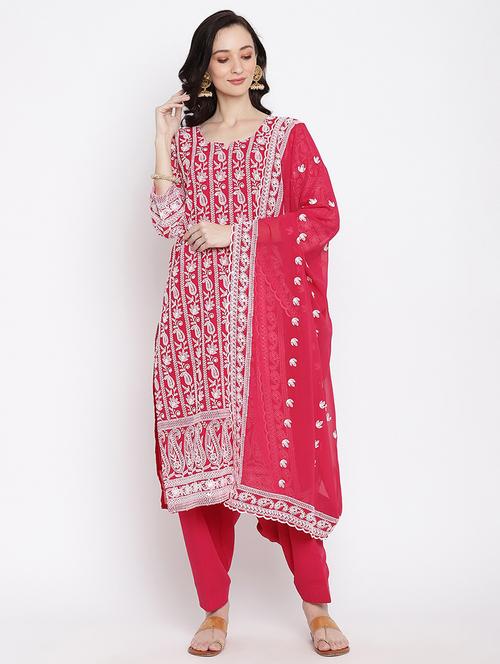 pink embroidered notch neck suit set - 20158404 - Very Small Image - 1