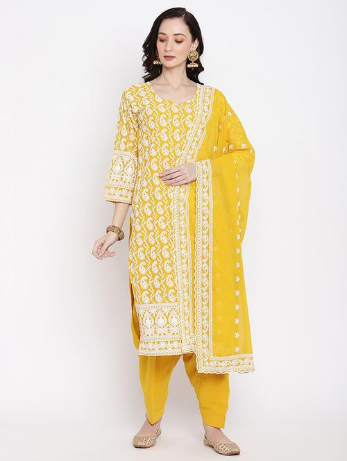 yellow embroidered notch neck suit set - 20158405 - Very Small Image - 1