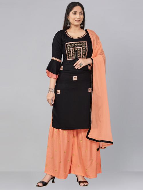 multi colored viscose kurta sharara set - 20158466 - Very Small Image - 1