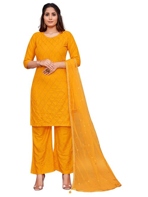 yellow viscose kurta palazzo set - 20158548 - Very Small Image - 1