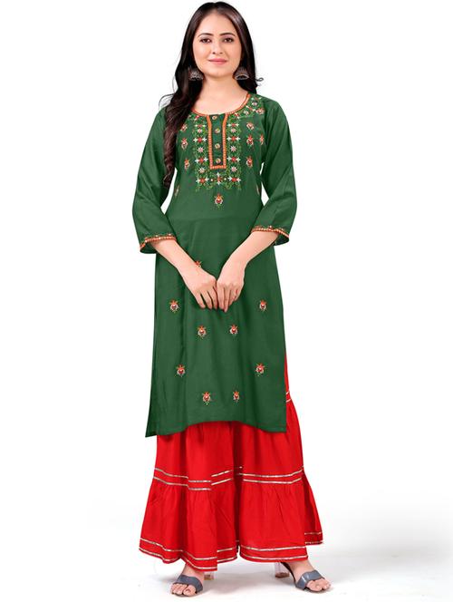 green cotton blend kurta sharara set - 20158662 - Very Small Image - 1
