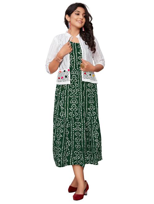 bandhani printed a-line ethnic dress with jacket - 20159160 - Very Small Image - 1