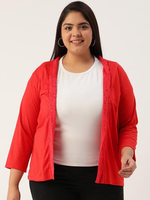 red cotton regular shrug - 20159430 - Very Small Image - 1