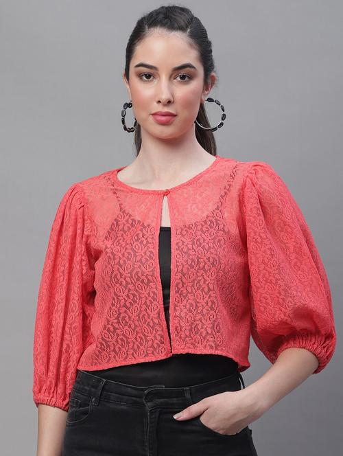 red cotton blend shrug - 20159459 - Very Small Image - 1