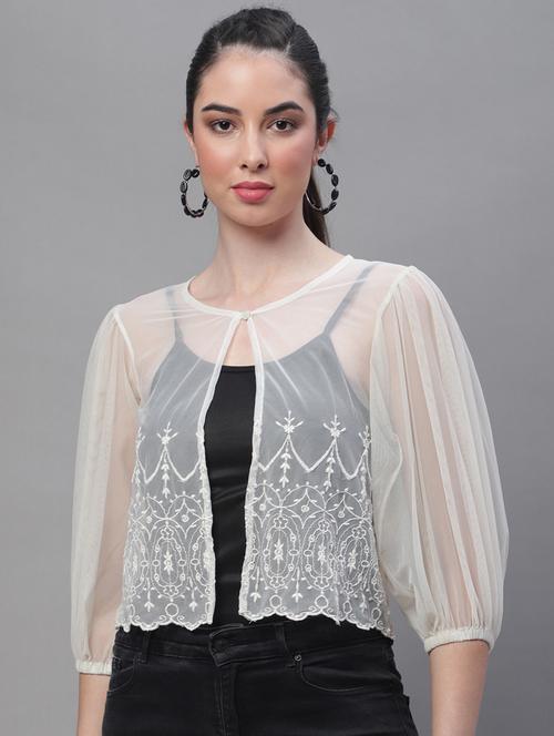 white cotton blend shrug - 20159477 - Very Small Image - 1