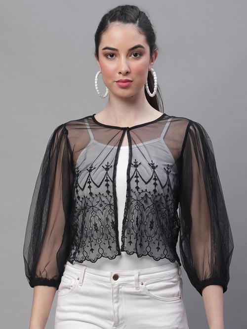 black cotton blend shrug - 20159478 - Very Small Image - 1