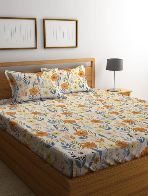 off white printed bedsheet with 2 pillow covers - 20159830 - Very Small Image - 1