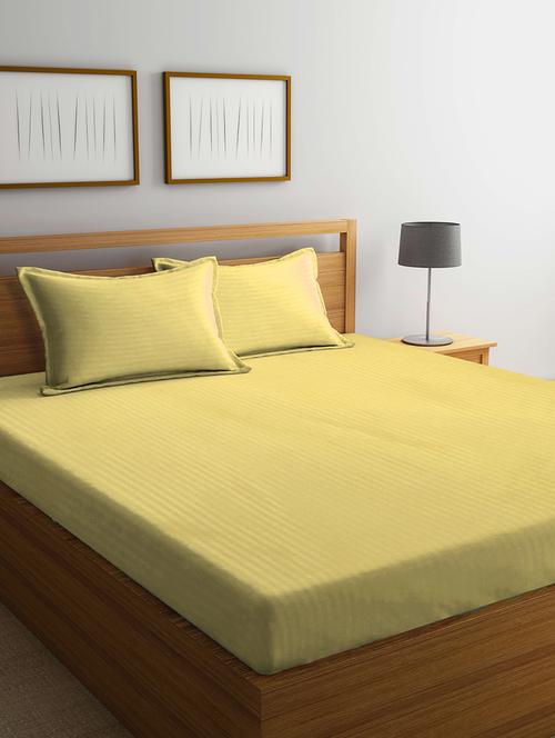 yellow striped bedsheet with 2 pillow covers - 20159835 - Very Small Image - 1