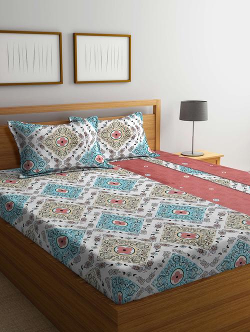 klotthe multi floral 300 tc cotton blend super king double bedsheet with 2 pillow covers - 20159849 - Very Small Image - 1