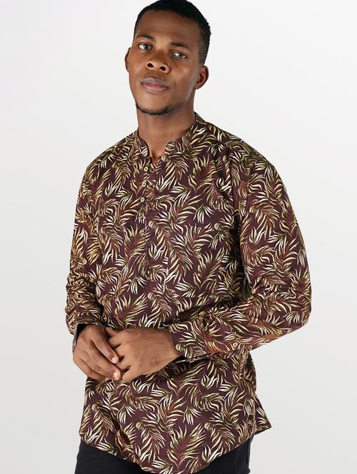 mens leaf print casual shirt - 20160489 - Very Small Image - 1