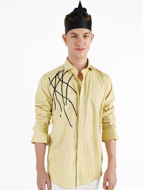 beige printed cotton casual shirt - 20160681 - Very Small Image - 1