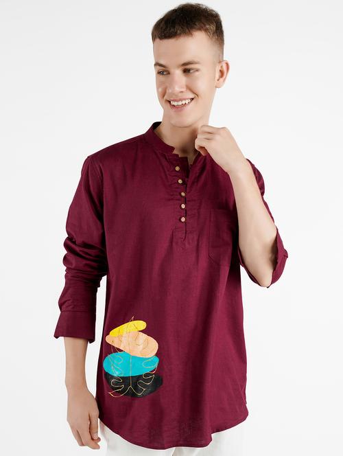 red cotton short kurta - 20160699 - Very Small Image - 1