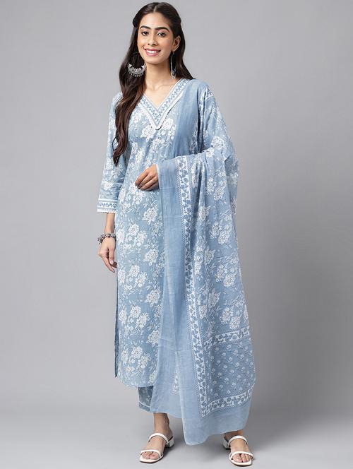 light blue floral printed suit set - 20161212 - Very Small Image - 1