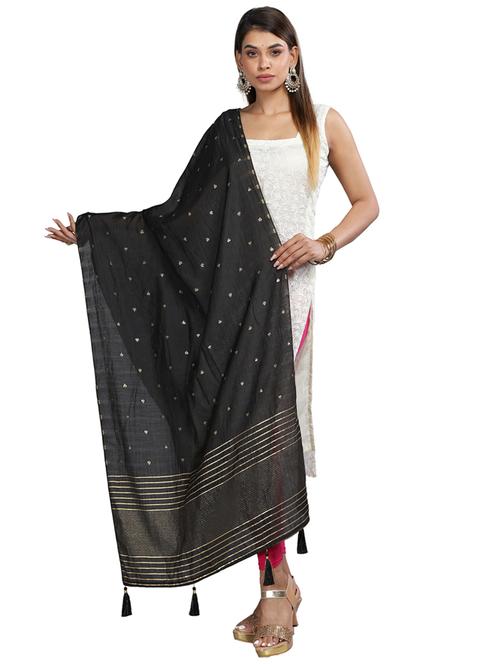 black plain woven dupatta - 20161227 - Very Small Image - 1