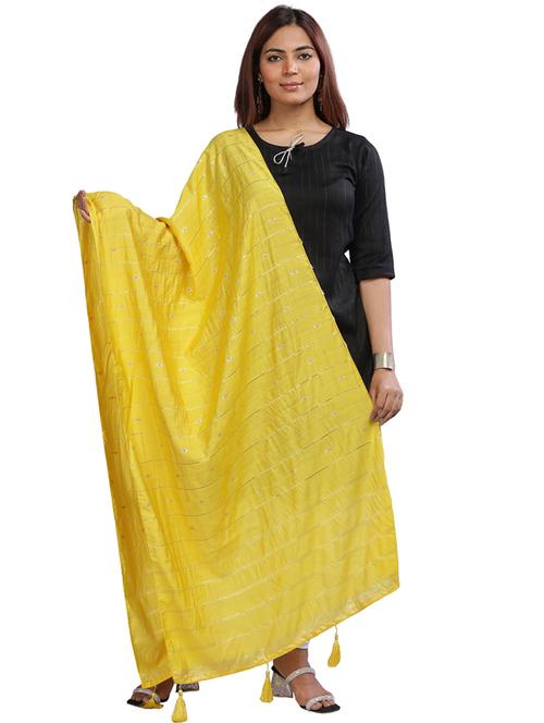 yellow plain woven dupatta - 20161232 - Very Small Image - 1