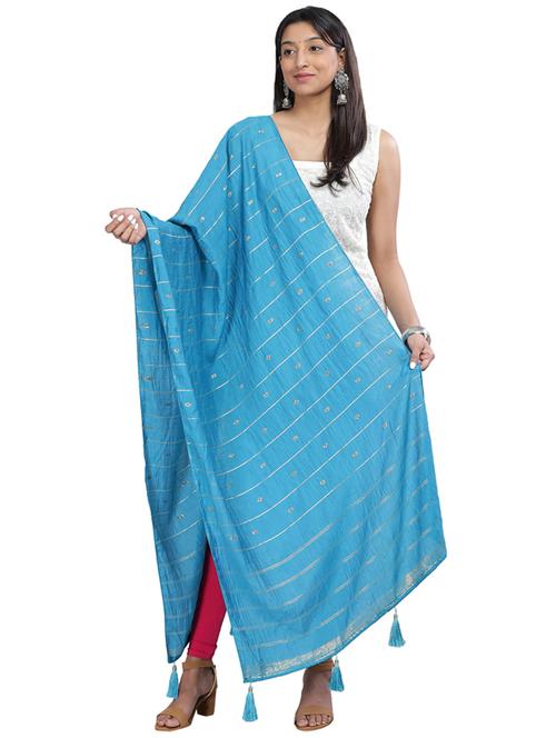 blue plain woven dupatta - 20161239 - Very Small Image - 1