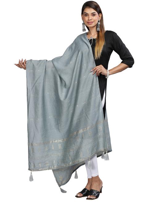 grey plain woven dupatta - 20161249 - Very Small Image - 1