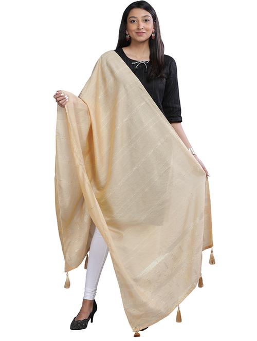 beige plain woven dupatta - 20161250 - Very Small Image - 1