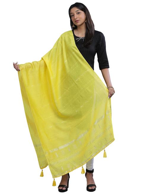 yellow plain woven dupatta - 20161252 - Very Small Image - 1