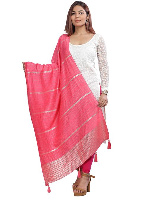 pink plain woven dupatta - 20161254 - Very Small Image - 1