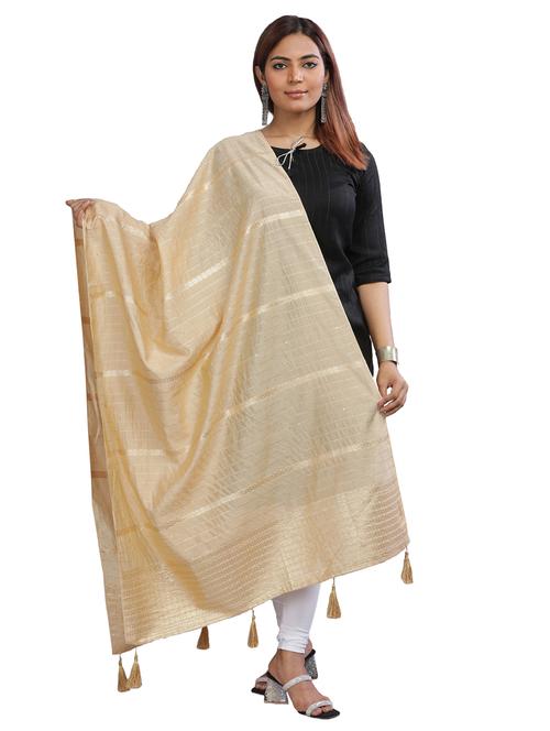 beige plain woven dupatta - 20161258 - Very Small Image - 1