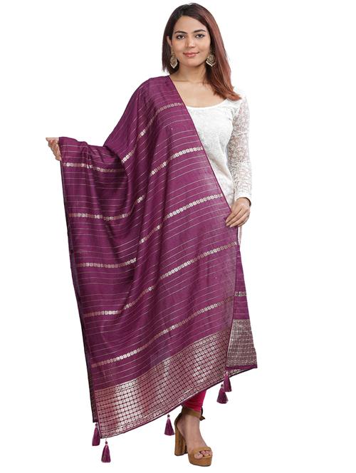 purple plain woven dupatta - 20161264 - Very Small Image - 1