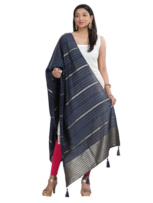 blue plain woven dupatta - 20161265 - Very Small Image - 1