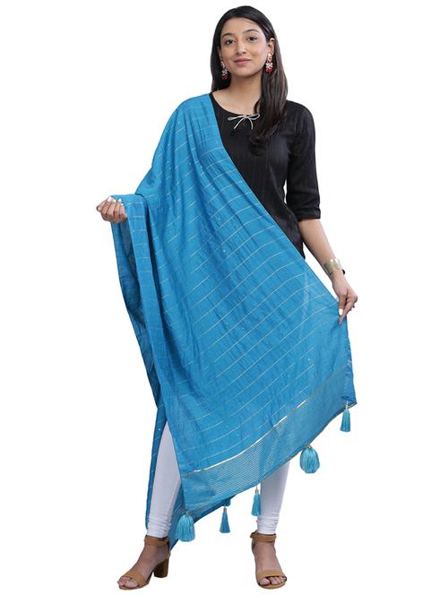blue plain woven dupatta - 20161267 - Very Small Image - 1