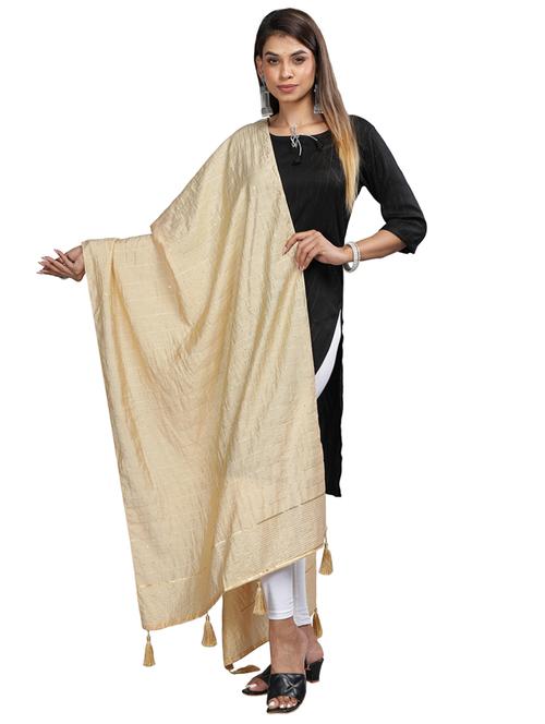 beige plain woven dupatta - 20161270 - Very Small Image - 1