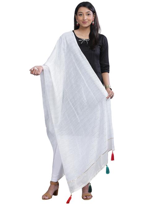 white plain woven dupatta - 20161271 - Very Small Image - 1