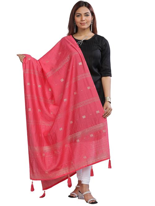 pink plain woven dupatta - 20161302 - Very Small Image - 1