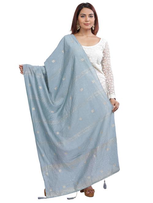 grey plain woven dupatta - 20161305 - Very Small Image - 1