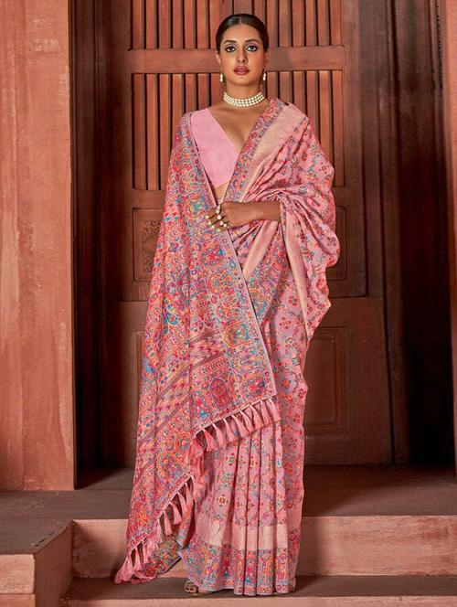 pink silk blend banarasi saree with blouse - 20161438 - Very Small Image - 1