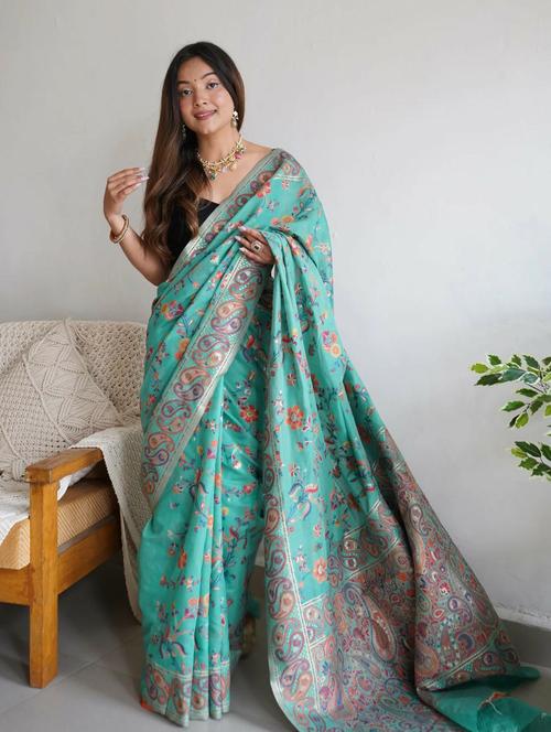 light blue silk blend saree - 20161445 - Very Small Image - 1