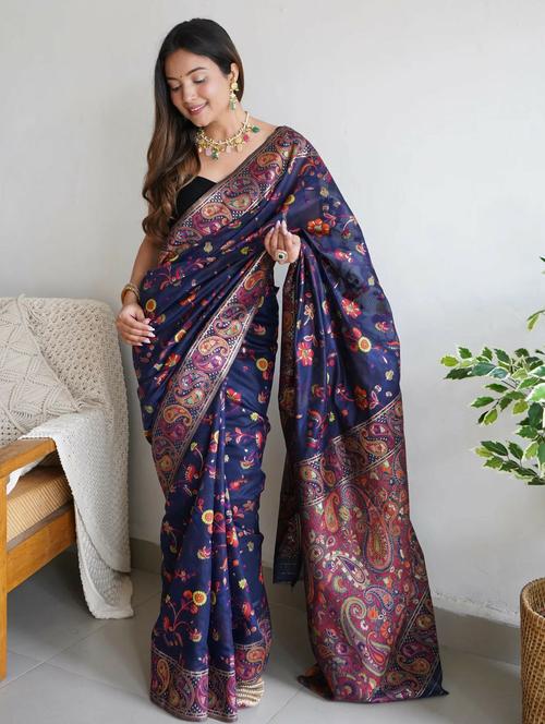 dark blue silk blend saree - 20161447 - Very Small Image - 1