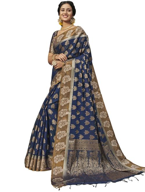 dark blue art silk chanderi saree - 20161456 - Very Small Image - 1