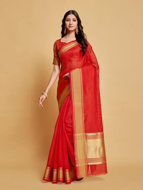 magenta organza kanjivaram saree with blouse - 20161475 - Very Small Image - 1