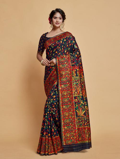 dark blue silk blend saree - 20161510 - Very Small Image - 1