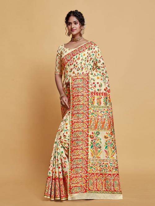 beige silk blend saree - 20161513 - Very Small Image - 1