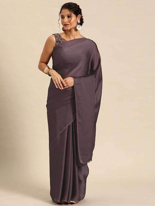 purple self design plain saree with blouse - 20161553 - Very Small Image - 1