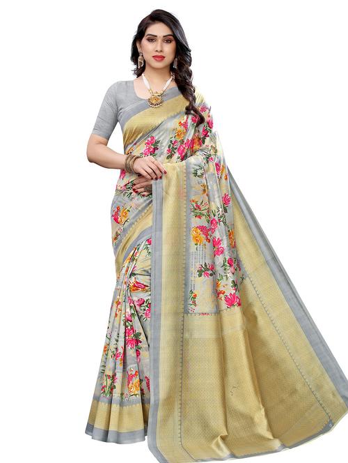 floral printed saree with blouse - 20162294 - Very Small Image - 1