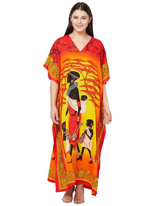 multi colored printed v neck kaftan maxi dress - 20162463 - Very Small Image - 1