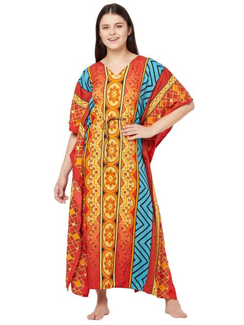 multi colored printed v neck kaftan maxi dress - 20162464 - Very Small Image - 1