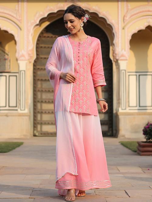 pink kuarta palazzo set with dupatt - 20163353 - Very Small Image - 1