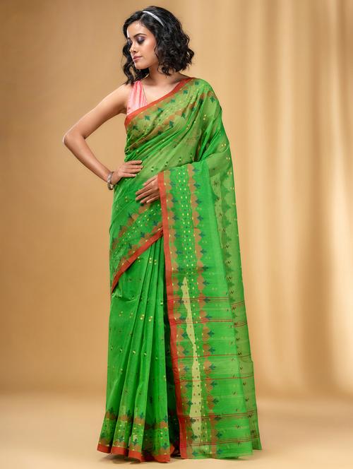 green woven saree with blouse - 20163626 - Very Small Image - 1
