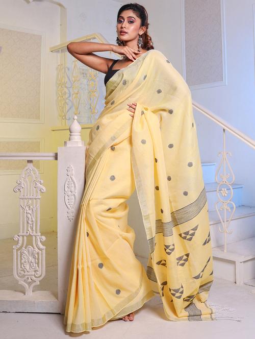 yellow self design tant saree with blouse - 20163744 - Very Small Image - 1