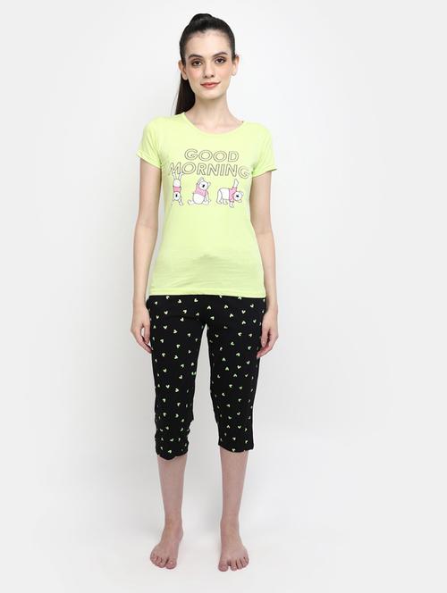 yellow round neck printed nightwear set - 20163891 - Very Small Image - 1