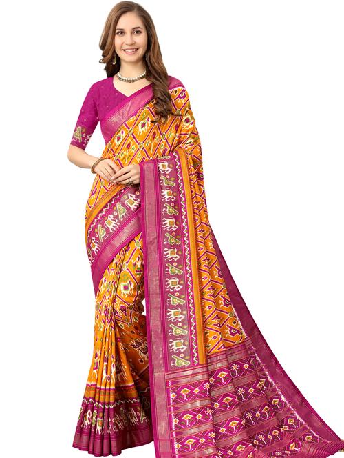 women's self design mustard colored saree with blouse - 20163953 - Very Small Image - 1